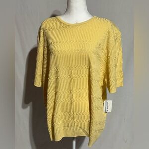 NWT Alfred Dunner Yellow Textured Short Sleeve Top 3X